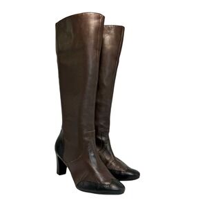 Talbots Tall Brown Soft Leather Riding Boots Black Wing Tip Equestrian 7B